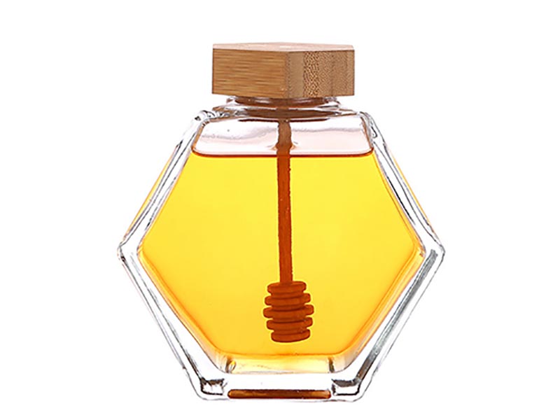 220ml 100ml Hexagonal Glass Honey Jar Bottle with Bamboo Lid