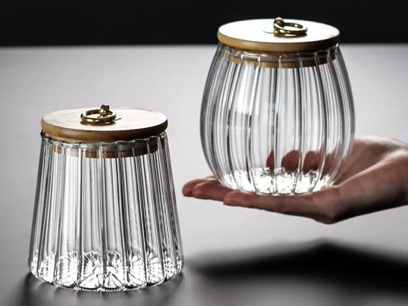 Clear Glass Container Food Storage Jars with Vertical Stripe