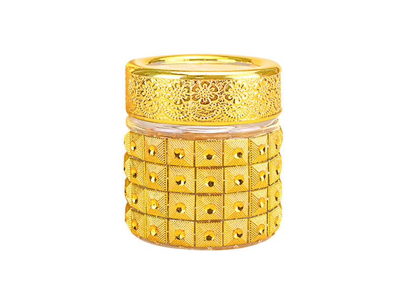 Cylindrical gold-inlaid spice glass jar