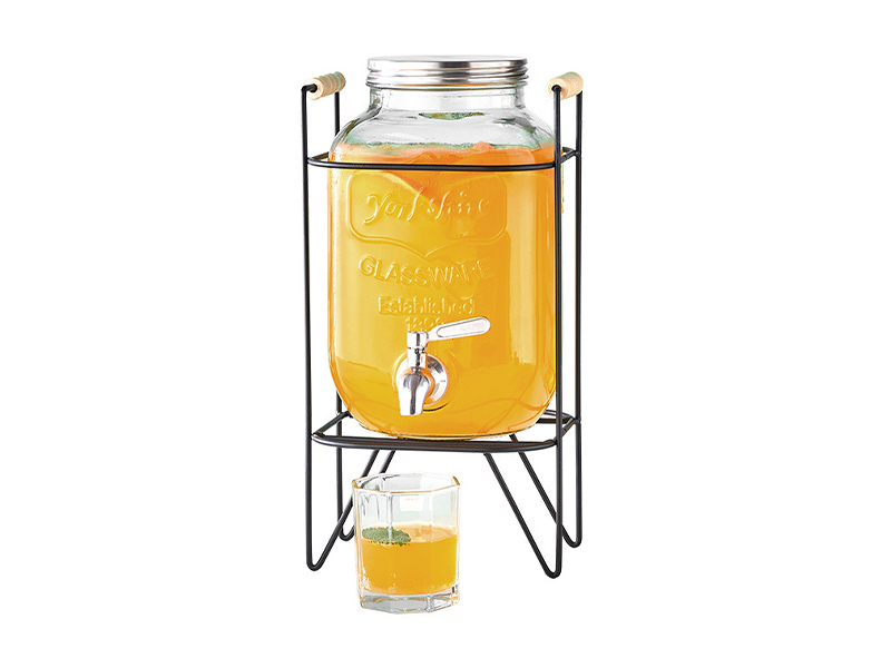 Wooden handle glass juice bottle