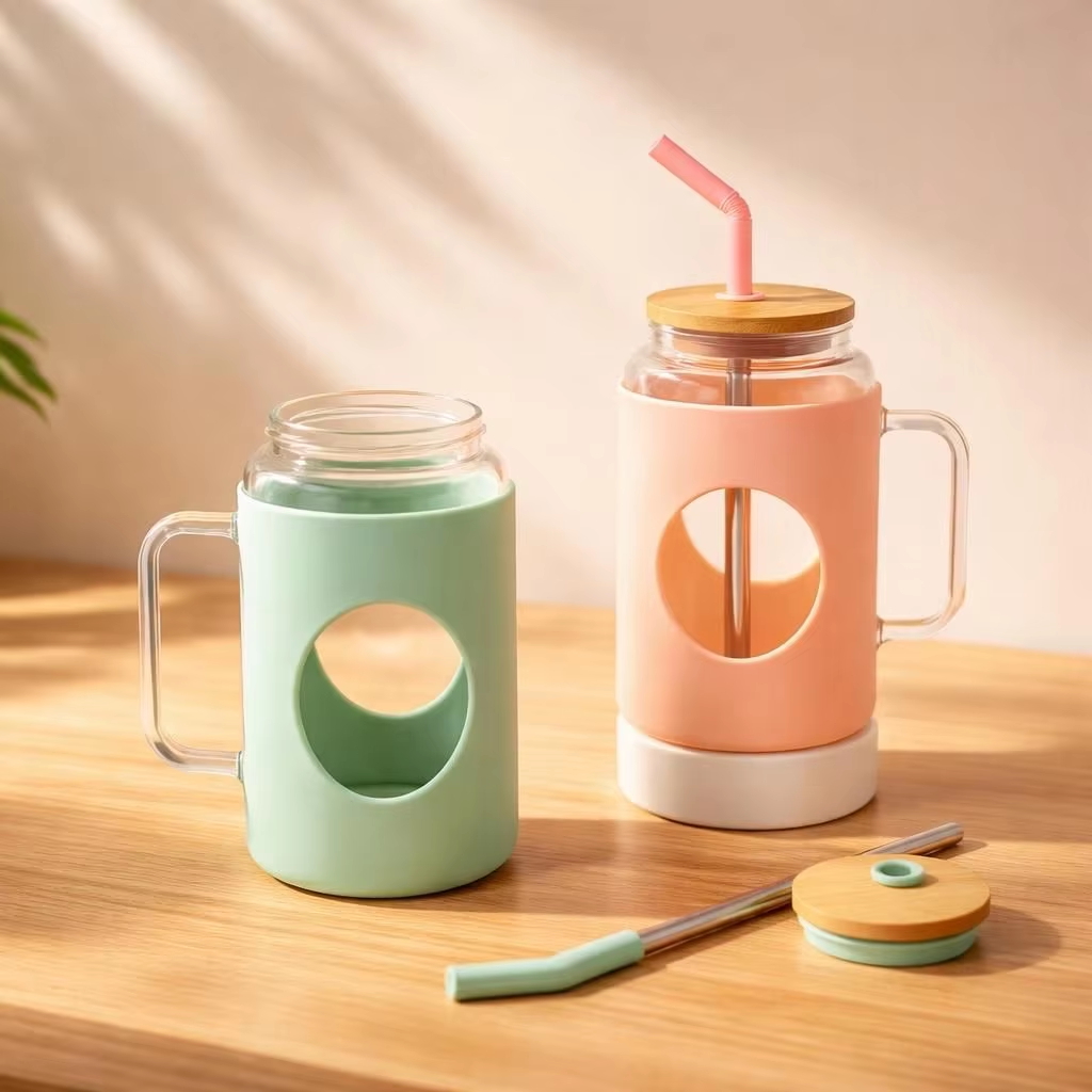 1250ml Large-Capacity Glass Straw Cup