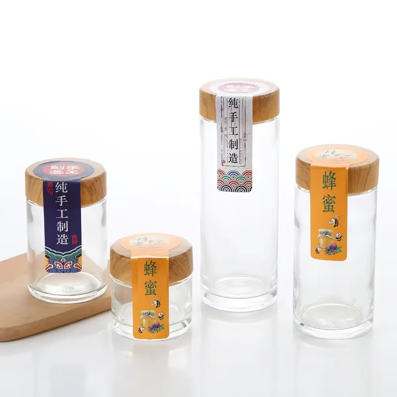 180ml Crystal glass honey jar with wooden lid