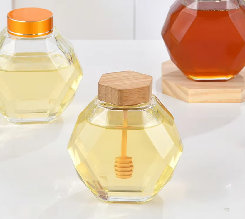 200ml Hexagon diamond Glass Honey Jar