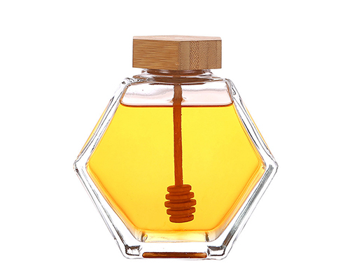 380ml Hexagonal Honey Glass Jar With Dipper