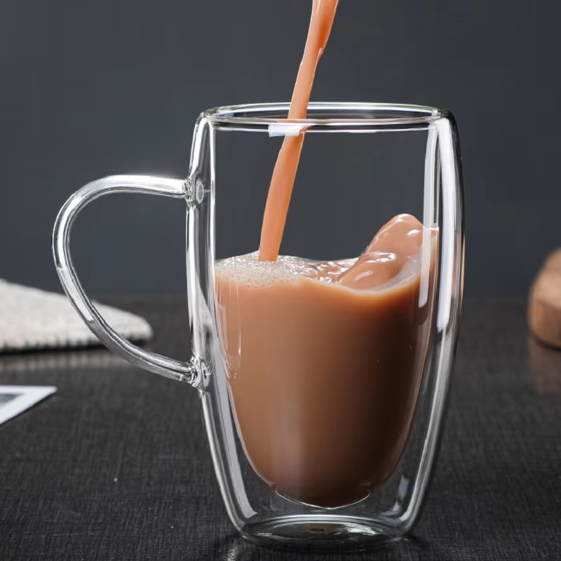 Borosiliate glass Colour double glass cup 350ml