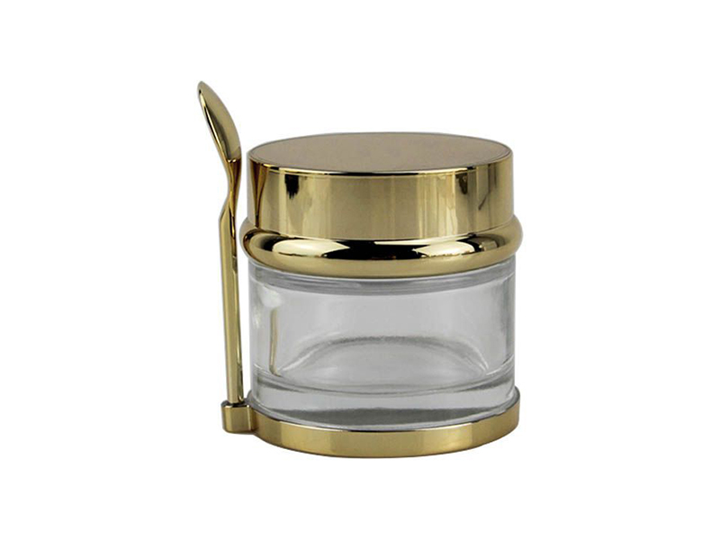 Face cream glass bottle empty glass jar with spoon
