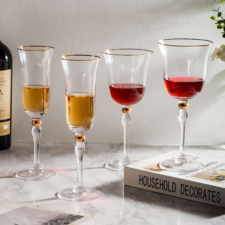 320ml Gold-rimmed beaded red wine glasses