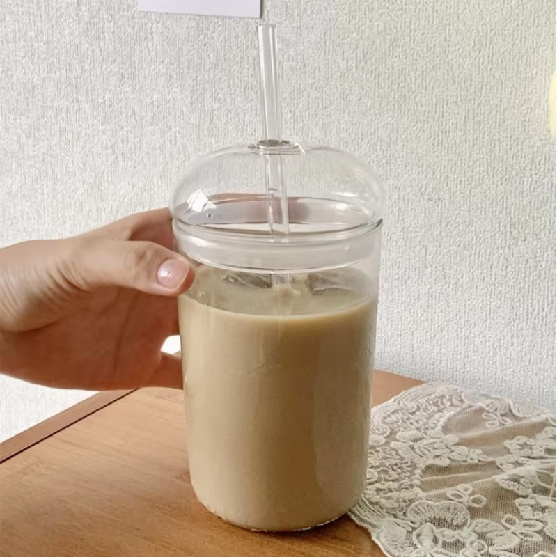 Round Creative Glass Straw Cup 500ml