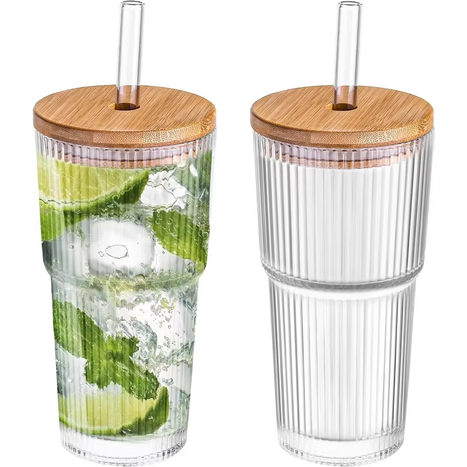 Round Glass Straw Cup 600ml