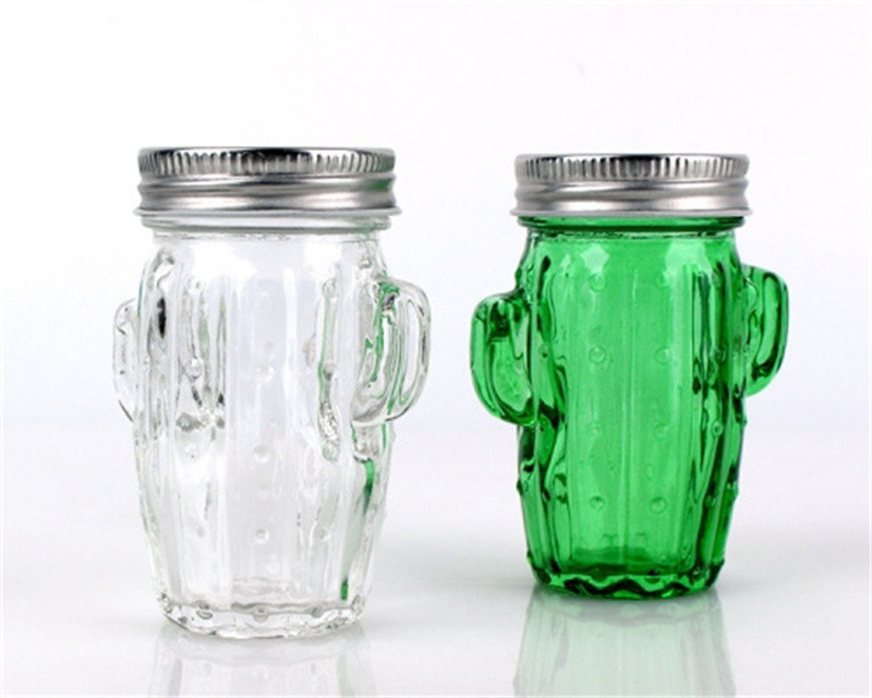 100ml Green Cactus Glass Jam Jars 120g Metal Lid