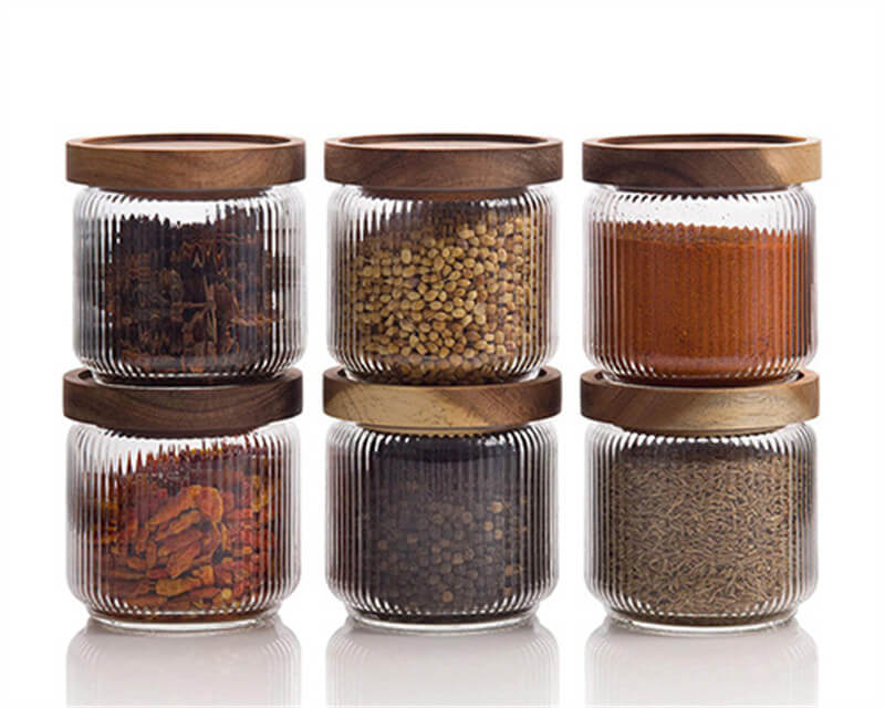 12oz Round Glass Spice Jars With Wood Lids