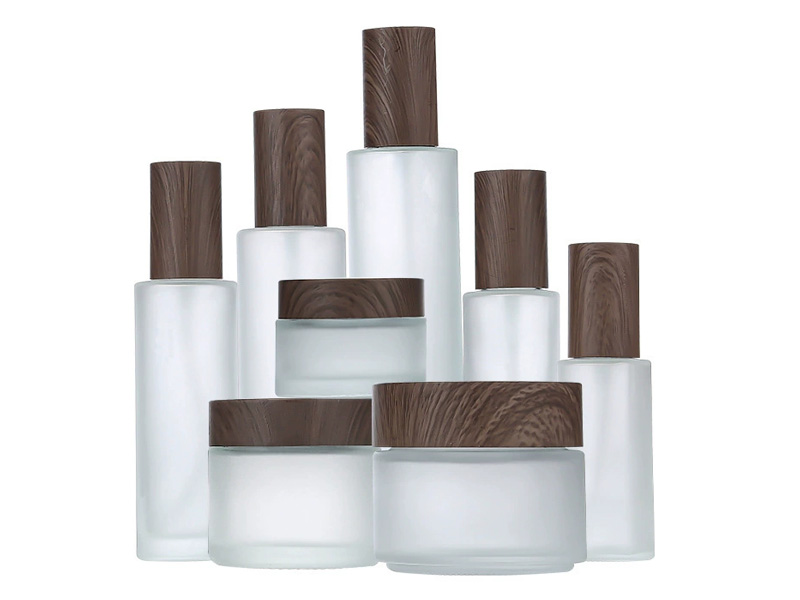 15-100g Dark Wood Grain Cover Frosted Cosmetic Bottles Set