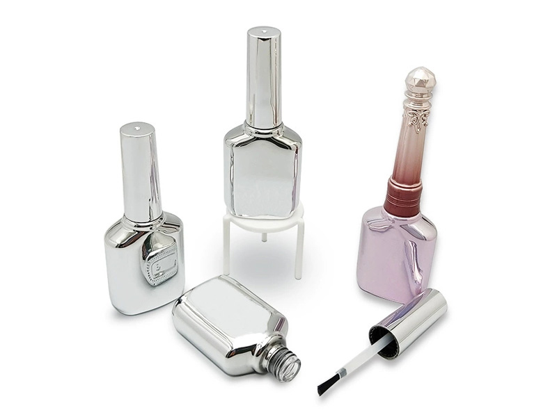 15ML Electroplated Square Glass Silver Nail Polish Bottle