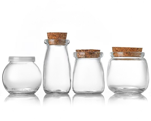 200ml 300ml Round Pudding Glass Jars Plastic Cork Lid