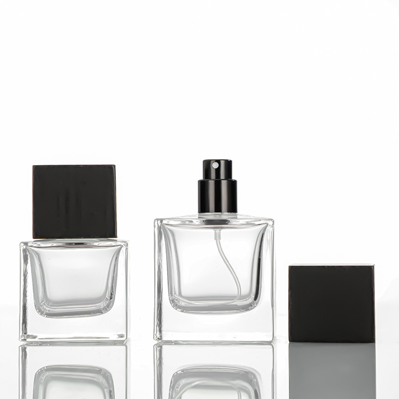 30ml 50ml 100ml Square Glass Perfume Bottles Black Plastic Lid