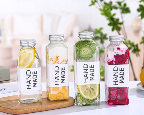 350ml Clear Conical Glass Juice Bottle Aluminum lid