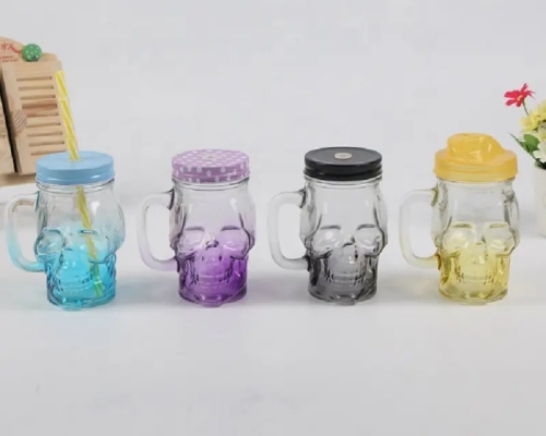 500ml Skull Glass Mason Jars With Lids And Straws