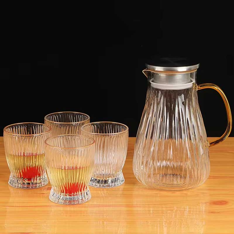 1.6L Clear Striped High Borosilicate Glass Induction Compatible