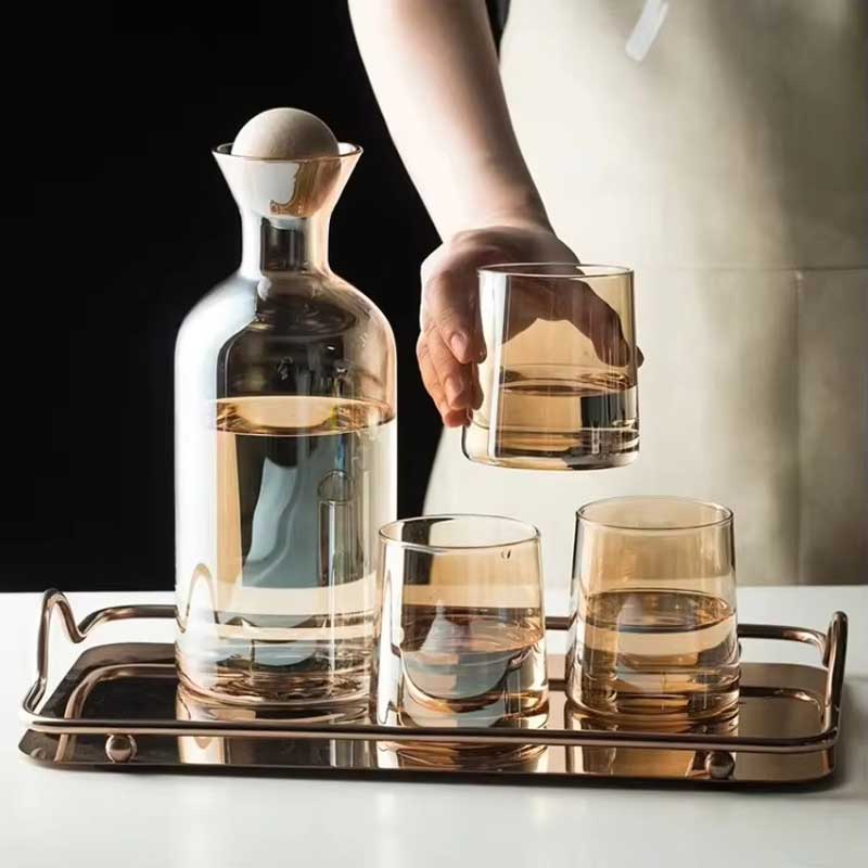 1200ml Glass Coffee Tea Set Metal Stand Luxury European Style