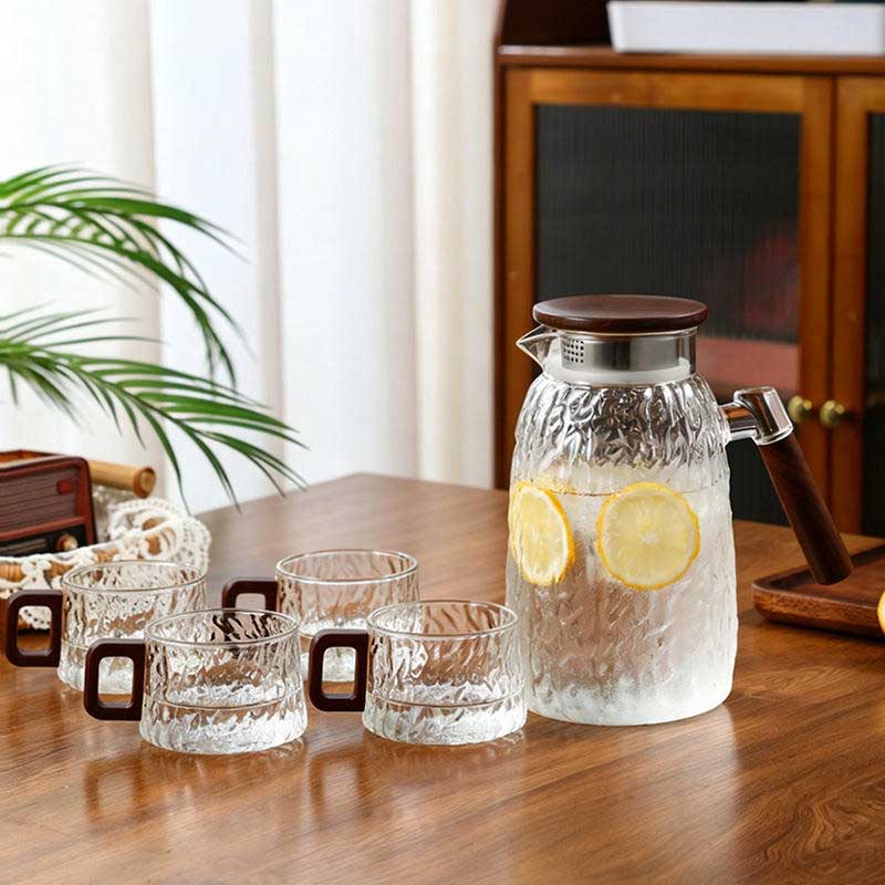 1700ml Glacier Pattern Borosilicate Glass Cold Water Pitcher Set