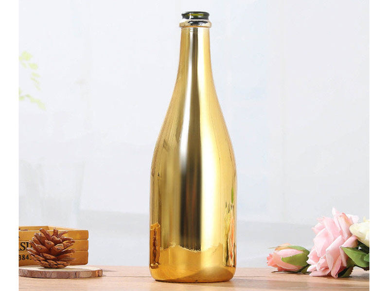 750ml Gold Printing Frost Glass Wine Bottle with Cork