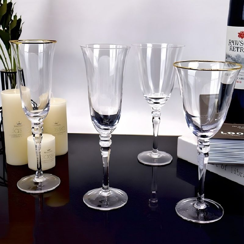 Crystal Hand Blown Gold Rimmed Wine Glasses 380ml