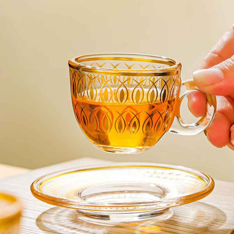 100ml Arabic Golden Printing Black Tea Cup and Saucer Set