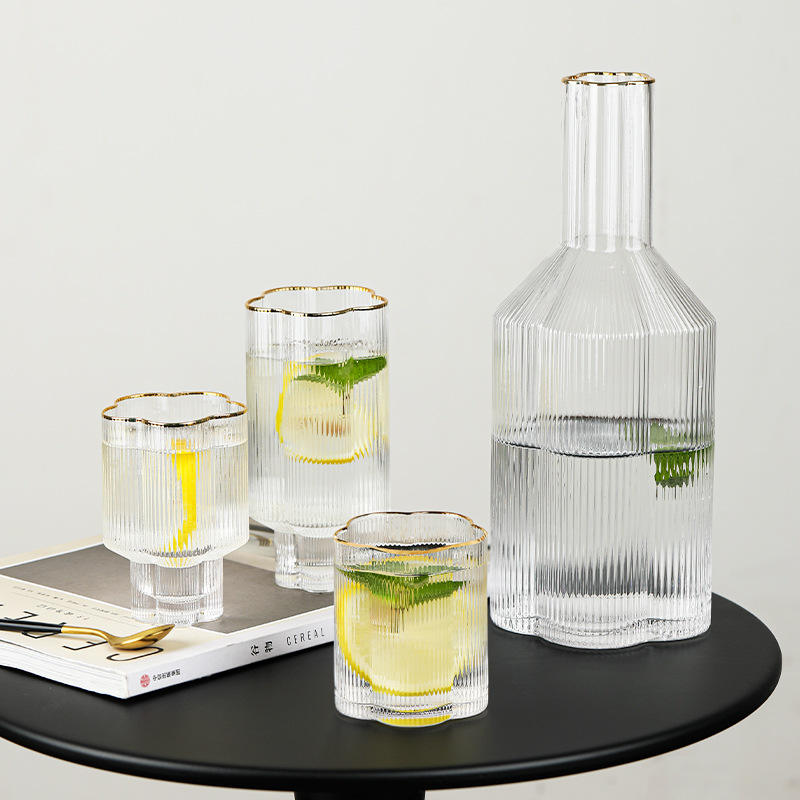 1340ml Floral Striped Gold-rimmed Pitcher Iced Tea Glass Set