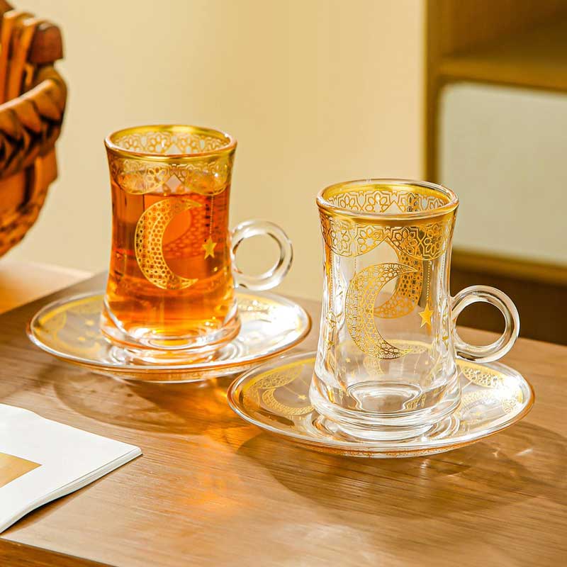 150ml Gold Stamping Embossed Glass Latte Coffee Cup