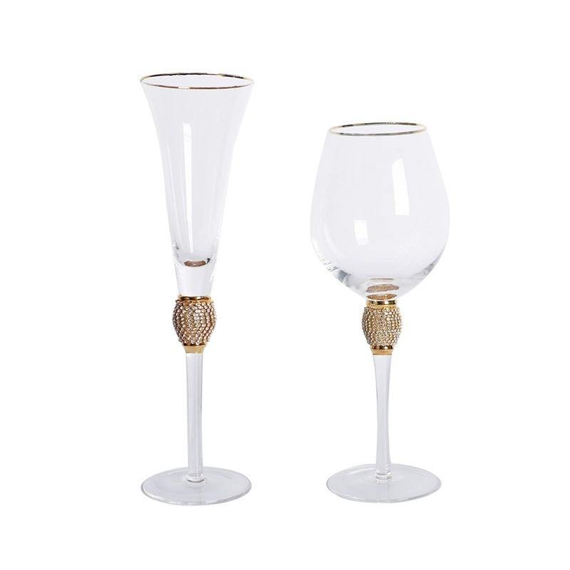 190ml 270ml Wedding Diamond Crystal Wine Goblet Gold Rim