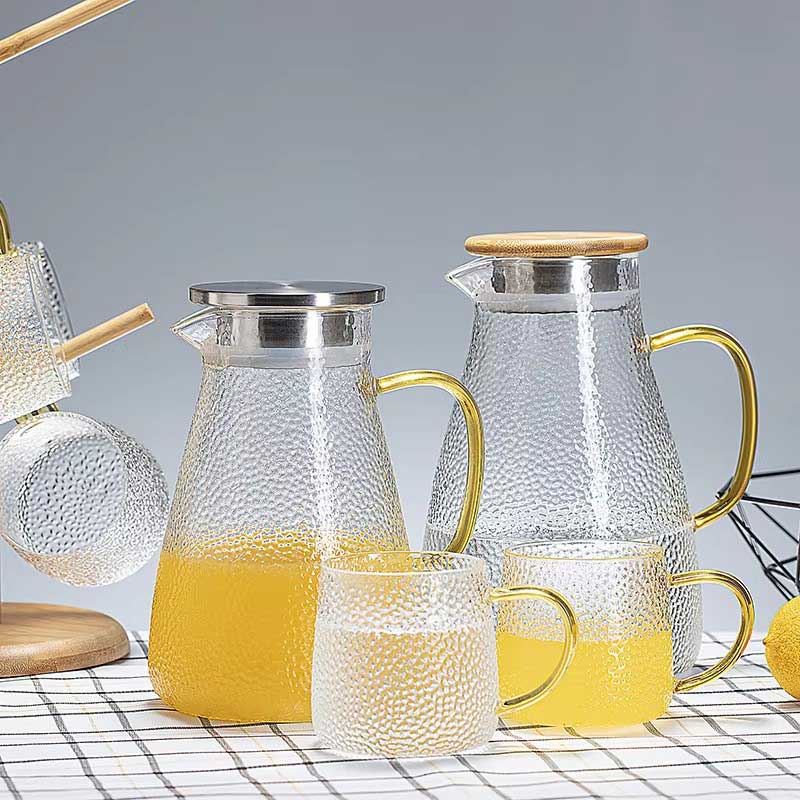300ml 1500ml Hammer Patterned Water Pitcher with Glass Mug
