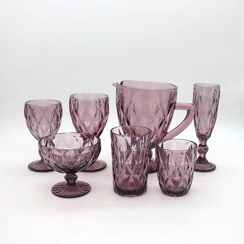 300ml Vintage Delicate Carve Color Blue Red Glass Goblet