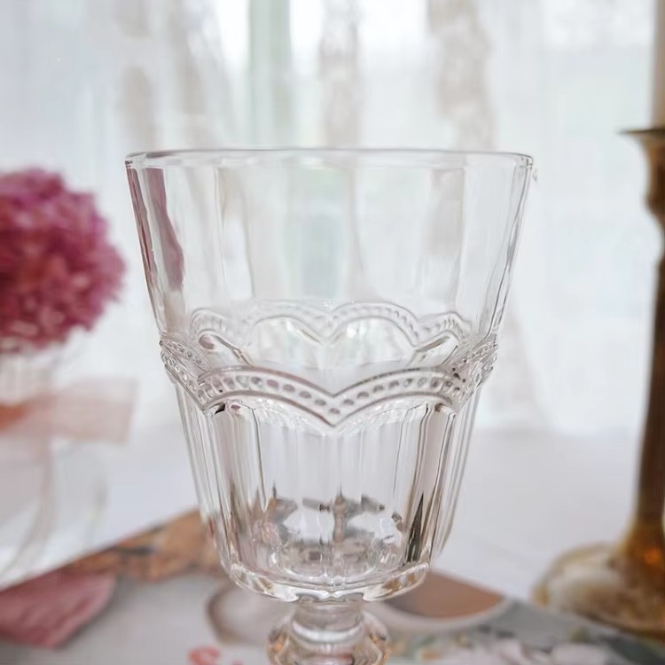 500ml French Lace Red Wine Glass Vintage Embossed Tall
