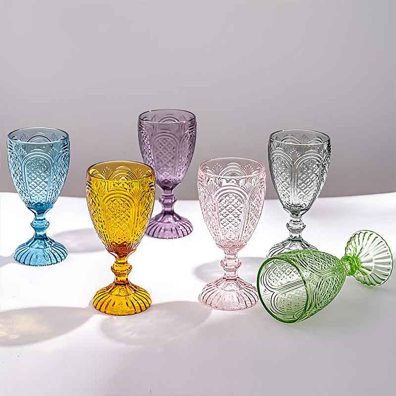 520ml Unbreakable Pressed Engraved Blue Vintage Glass Goblets
