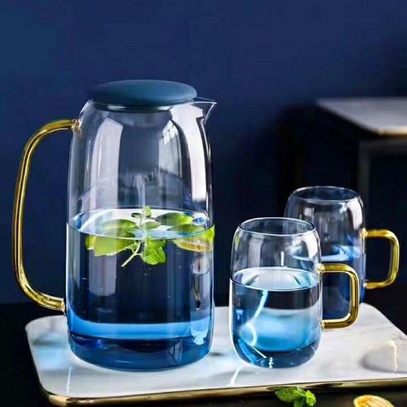 Durable Drinking Water Gradient Blue Pitcher Jug Set Plastic Lid