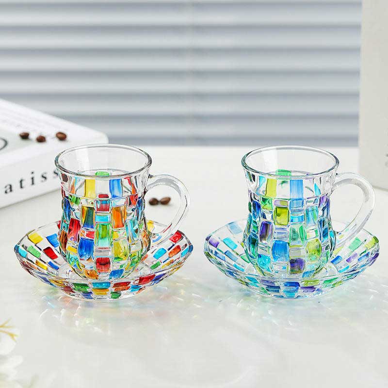 European-style Hand-painted Colored 130ml Glass Coffee Set