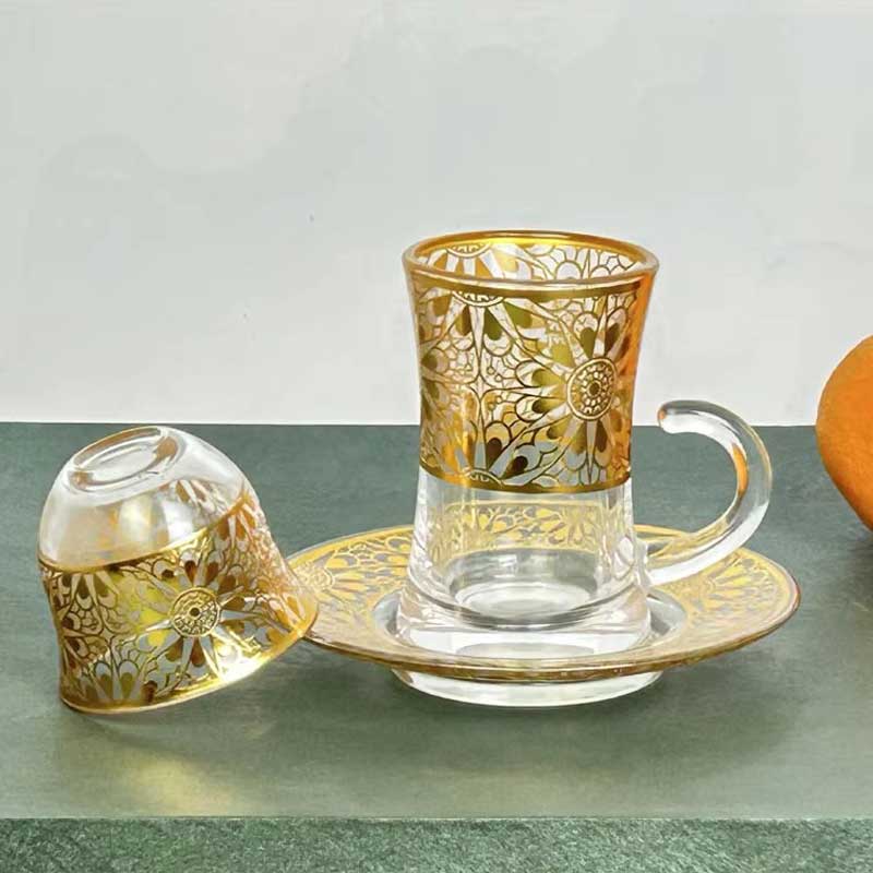 Gold Drawing Tea Mug Glass Cup Set Ethiopian 100ml